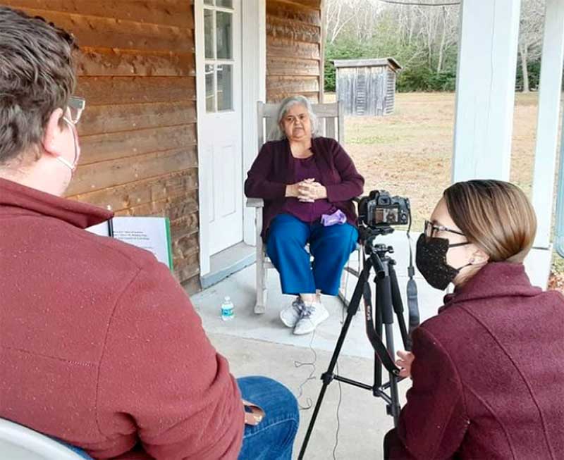 Whitesbog area local Sherry Scull is interviewed by staff