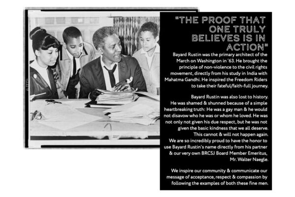 Graphic with information about Bayard Rustin and the namesake center