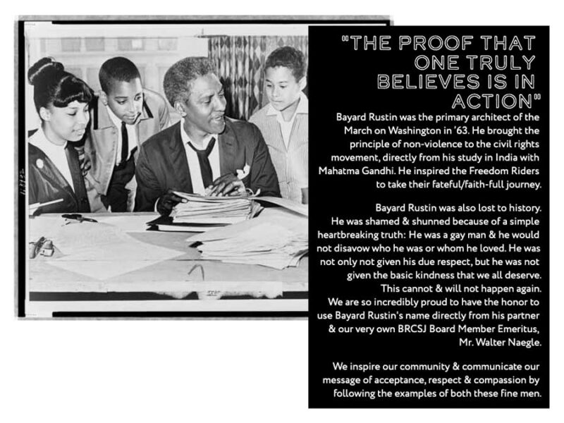 Graphic with information about Bayard Rustin and the namesake center