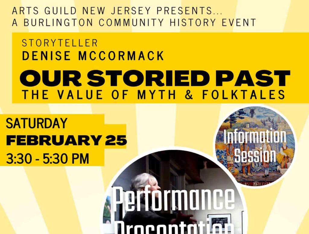 Cropped event flyer for the "Our Storied Past" event hosted by the Arts Guild