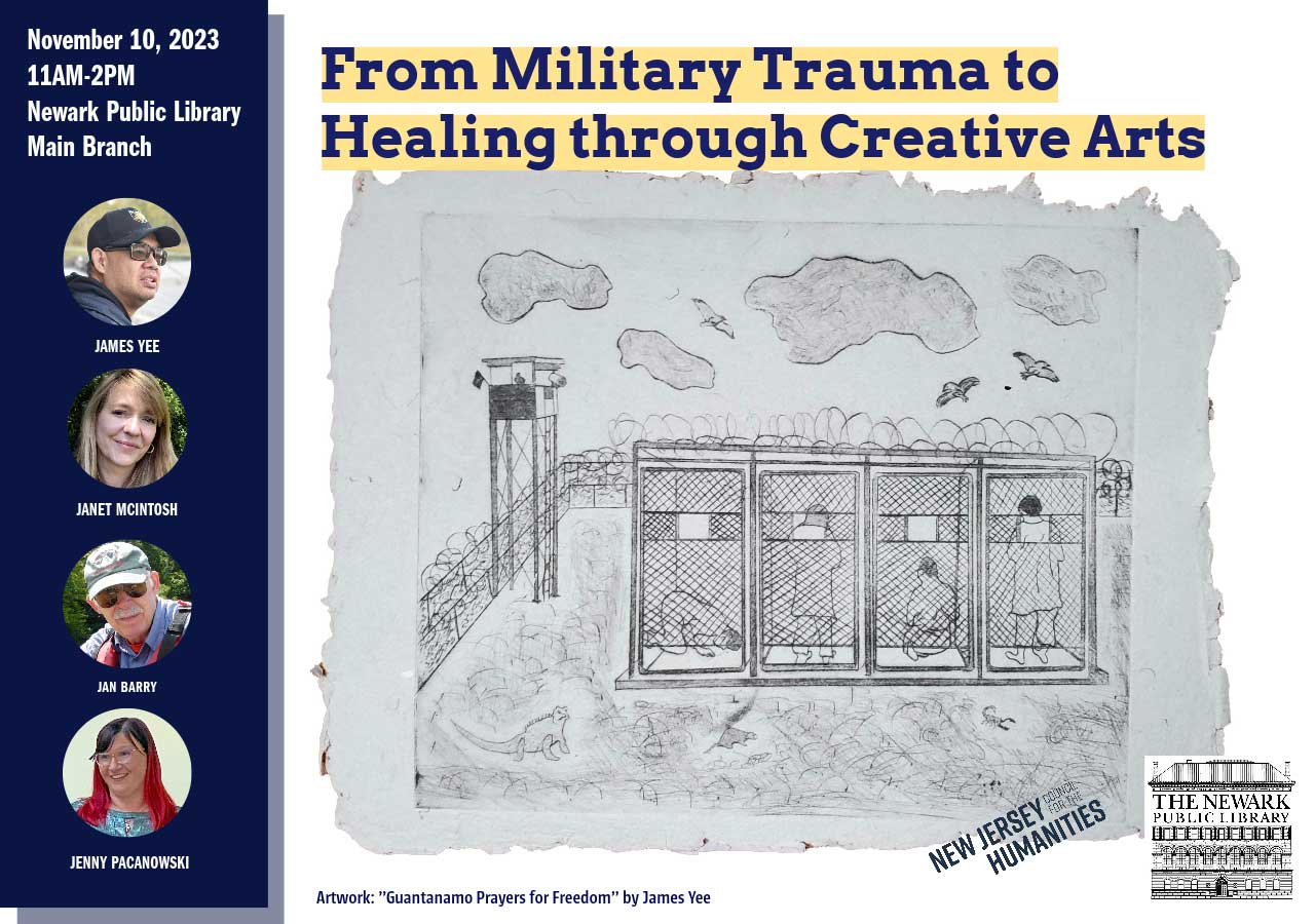From Military Trauma to Healing Through Creative Arts Event Graphic featuring the artwork of James Yee