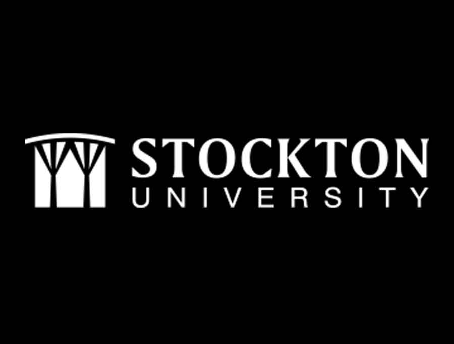 Stockton University White Logo on Black Background