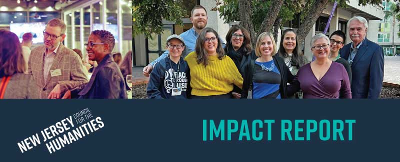 Impact Report graphic, featuring a group photo , the NJCH logo, andthe words "Impact Report" in teal on a navy rectangle