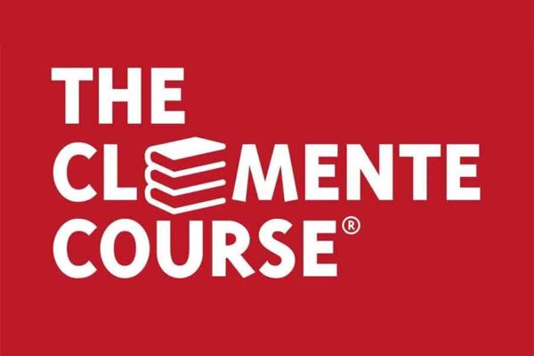 The Clemente Course graphic, white lettering on a red background
