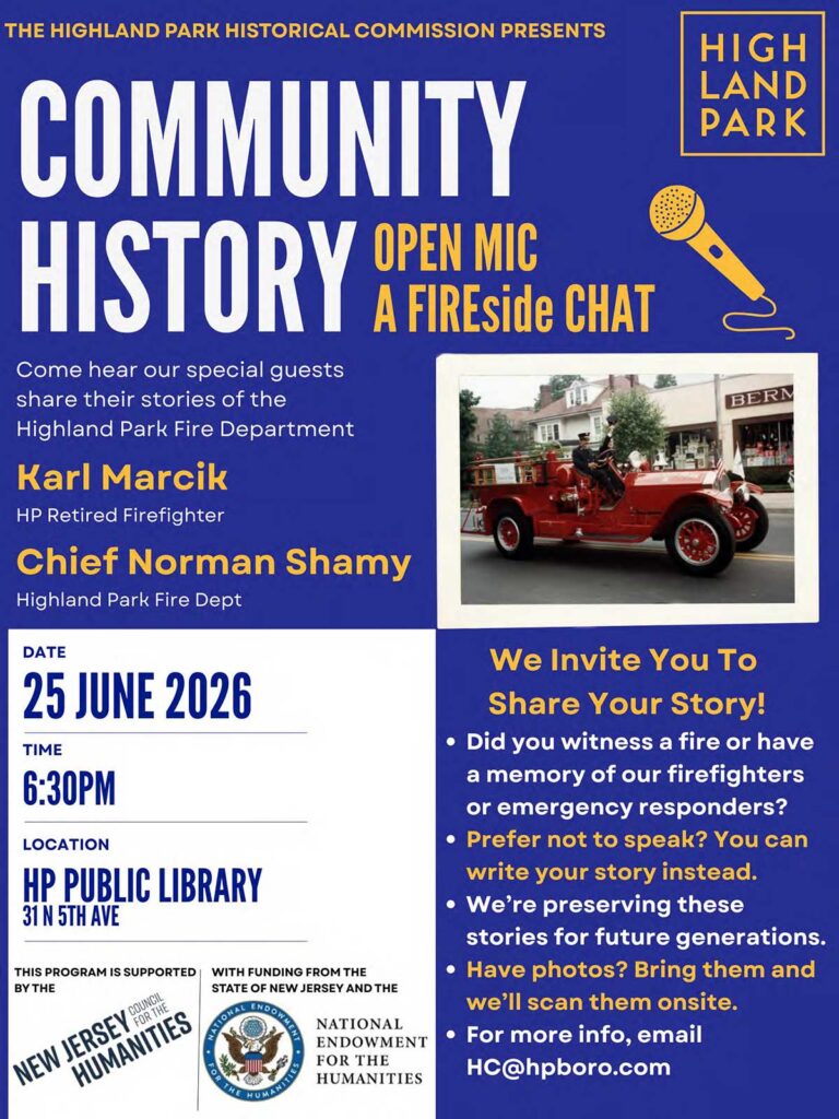 Highland Park Historical Commission Fireside Chat Flyer