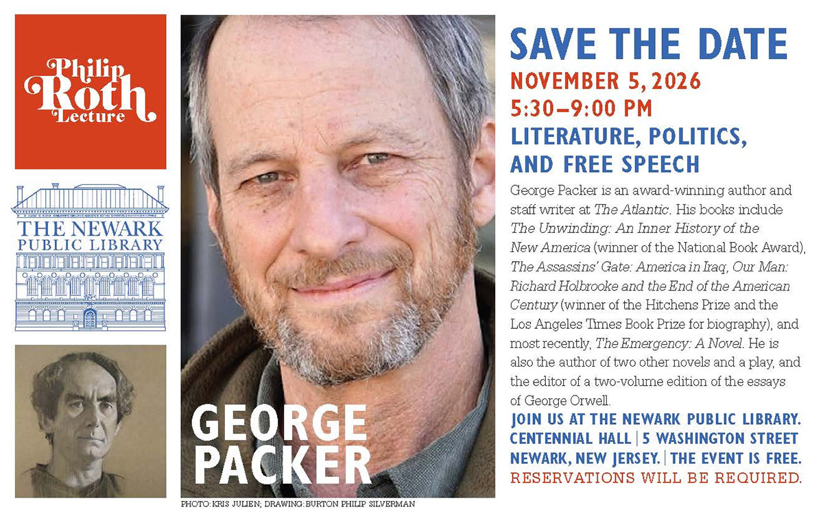 Event graphic with picture of George Packer